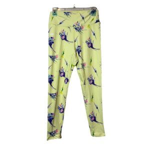 STAX. activewear leggings yellow blue abstract Birds Waistband Pocket Women’s XL